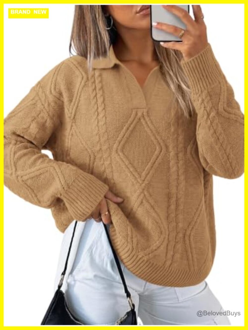 Women's Cable Knit Quarter Zip V-Neck Pullover Sweater Acrylic Long Sleeve